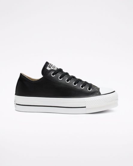 Zapatos Plataforma Converse Chuck Taylor All Star Lift Cuero Bajas Mujer Negras Blancas | PE LE78P2